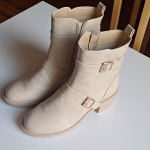 Elditas Chic Beige Ankle Boots with Buckle Detail